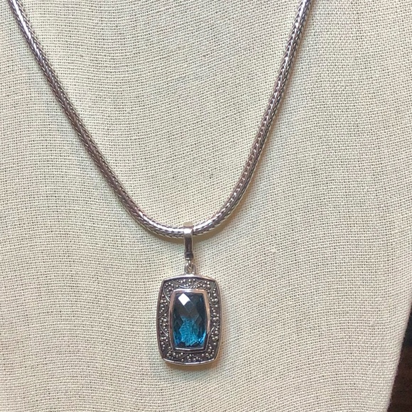 LOIS HILL Sterling Silver London Blue Topaz Faceted Pendant on Foxtail Chain - Picture 10 of 17